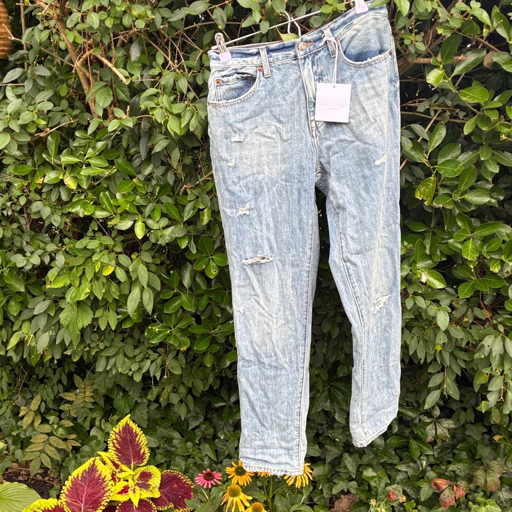 Pistola Light Wash Blue High Rise Distressed roller jeans